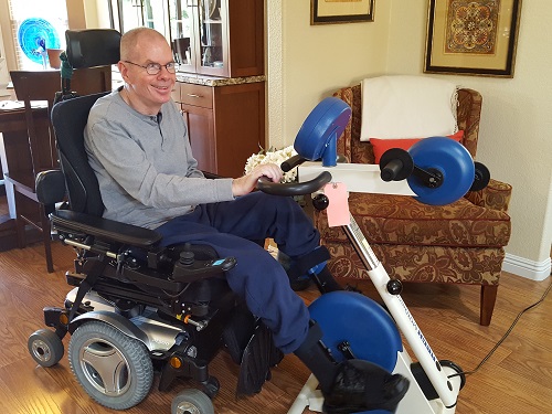 Bruce Brooks, who has MS, greatly benefits from MOTOmed VIVA2 Movement Therapy, via upper and lower extremity exercise using passive movement, motor-assisted and active resistive muscle training.  