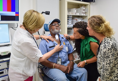 Veteran Arthur Daniels being examined by the Speech Language Pathology Staff at the Gainesville, VA Medical Center Veteran Arthur Daniels being examined by the Speech Language Pathology Staff at the Gainesville, VA Medical Center